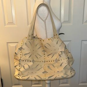Audrey Brooke Cream leather tote bag.
